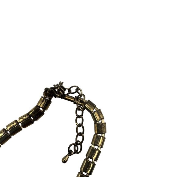 Gold Tone Statement Necklace Green Faceted Acrylic Stones Bib Design - Picture 8 of 9